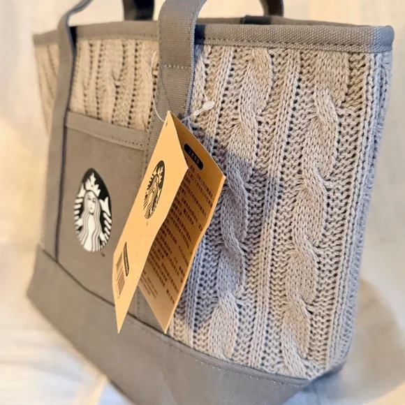 Starbucks Gray Cable Knit Canvas Tote Bag - Taiwan Exclusive Edition NWT - Picture 7 of 12